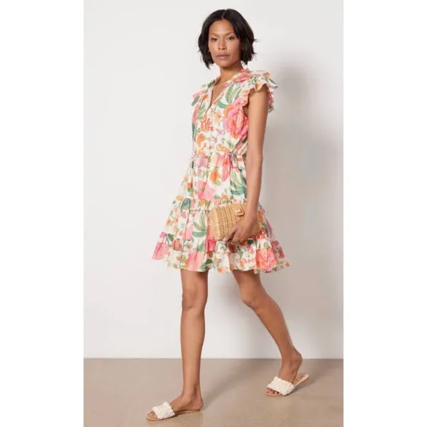 Farm‎ Rio Macaw Bloom Off-White Tropical Floral Cotton Mini Dress XS - Image 6