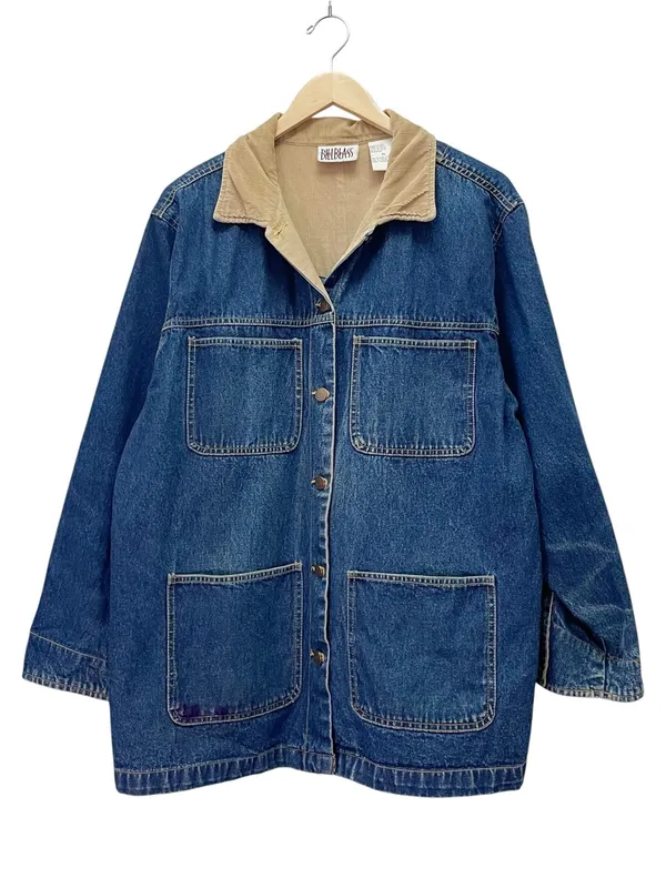 Vintage Bill Blass Jeans Denim Chore Jacket XL Corduroy Collar Barn Workwear - Image 2