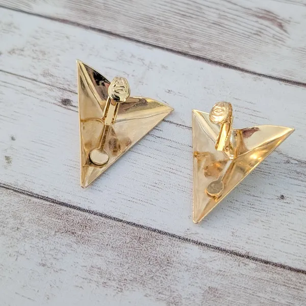 Vintage Clip On Earrings Gold Tone Large Triangular Statement - Image 5