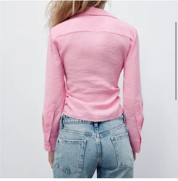 Pink textured long sleeve button front shirt - Image 3