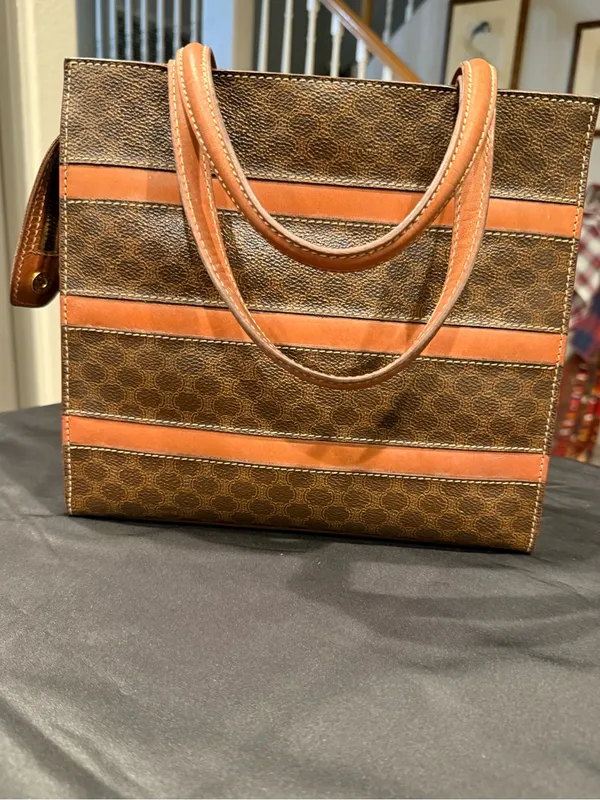 Vintage Celine Macadam MC96 Top Handle Tote Brown Coated Canvas Leather Stripes - Image 11
