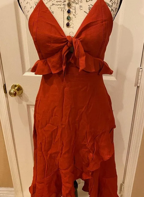 NWT Rust ESSUE Dress L w/ crossover back & lining - Image 2