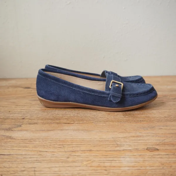 Lands End Women's Size 10 Navy Blue Loafers Suede Buckle Flat Shoes Casual Chic - Image 5