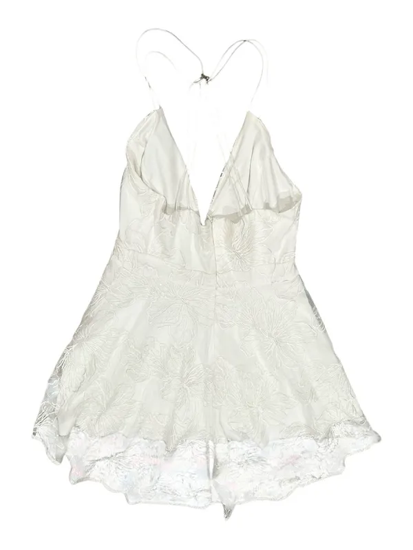 LULU’s Plunge V-Neck White Lace High-Low Sequins Floral Cocktail Party Dress L - Image 3