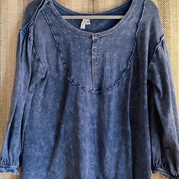 We The Free M+M Free People’s Blouse Top Shirt Women’s Medium Blue 100% Cotton - Image 2
