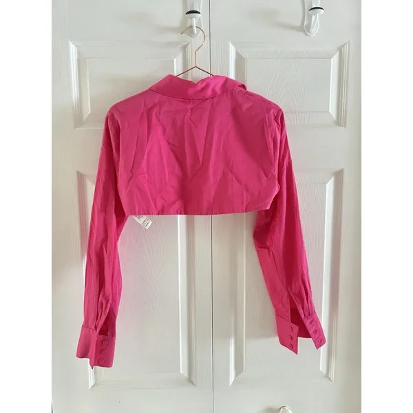 ZARA NWT POPLIN LONG SLEEVES‎ CROP TOP FUCHSIA Shirt 4886/253 M - Image 10
