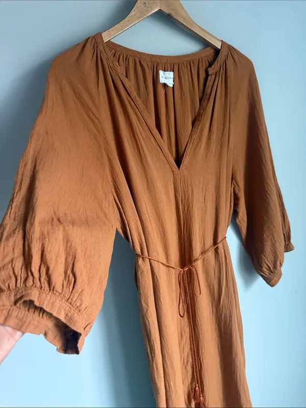 HONORINE Bianca Brown Cotton Gauze Midi Dress Small - Image 10