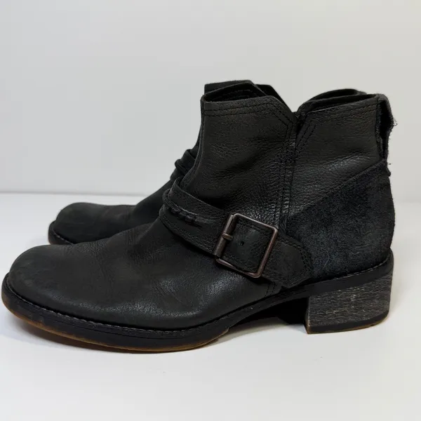 Timberland Womens Black Leather Suede Moto Ankle Boots Buckle Side Zip Biker 7.5 - Image 2