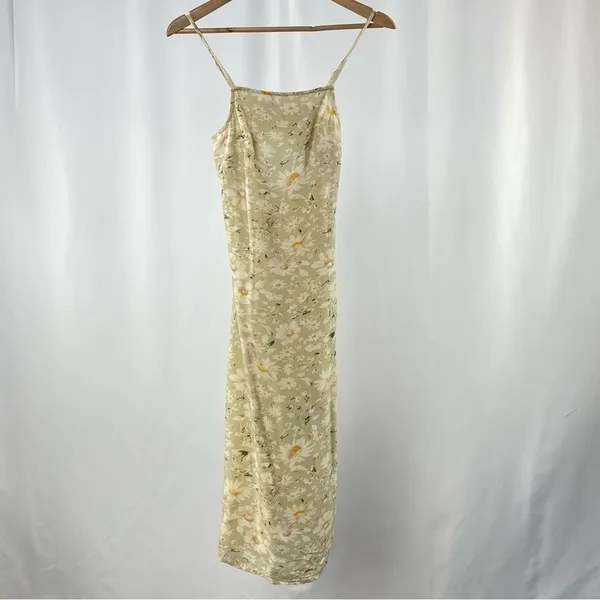 American‎ Eagle Floral Midi Side Slit Slip Dress in Soft Green Size Extra Small - Image 3