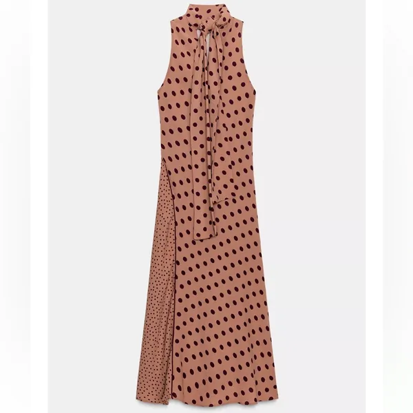 Zara NWT polka dot contrasting midi dress dusty pink & maroon dots - Image 7