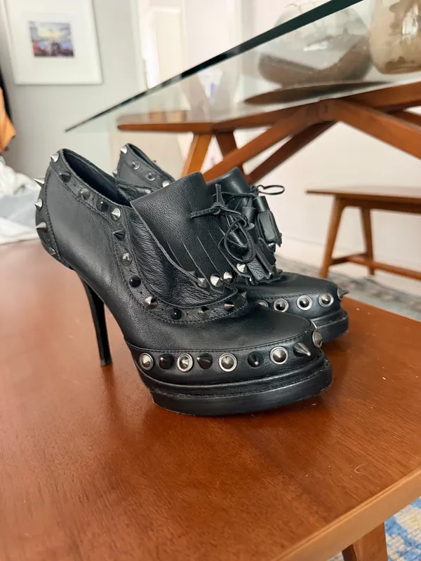 Jeffrey Campbell braveheart black leather studded platform goth metal booties 9 - Image 7