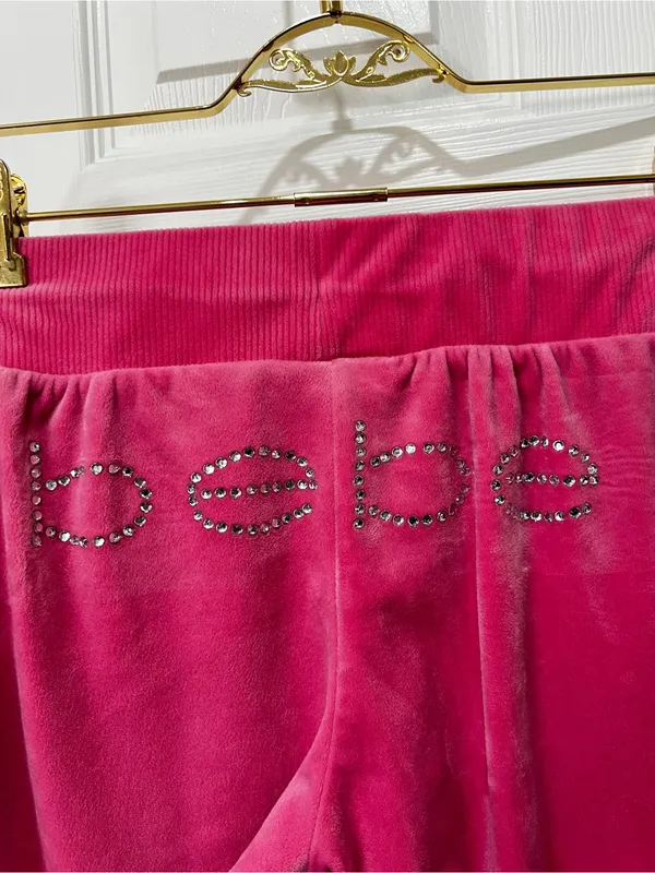 Bebe Pink Velour Tracksuit Size Small Pink Taffy Plush Zip Up Set Jacket & Pants - Image 9