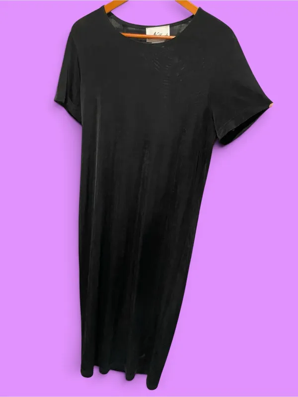 Vintage 90s slinky black jersey maxi dress flowy casual classic whimsigoth - Image 2