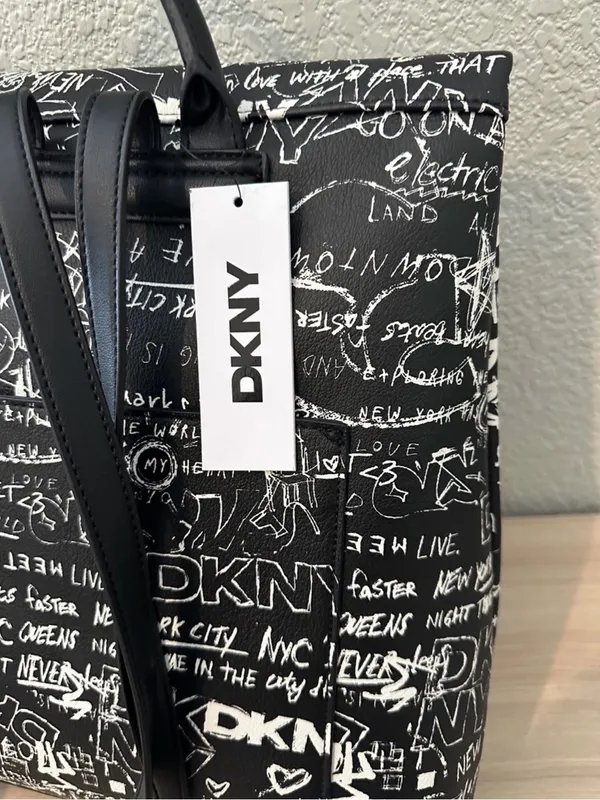 DKNY Black and White Graffiti Backpack - Image 6