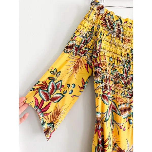 FARM Rio x Anthropologie | Bria Off Shoulder Smocked Dress Tropical Yellow | M - Image 4