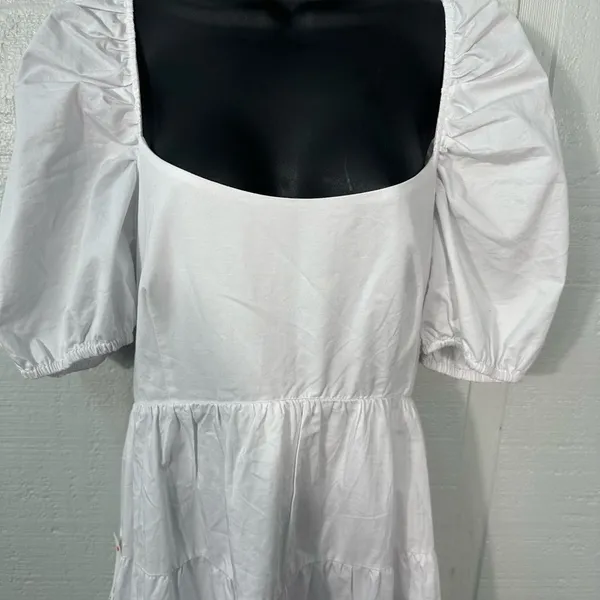 Bardot White High Low Puff Sleeve Dress Size 8 NWT - Image 3