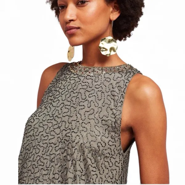Anthro RAGA Wedding Guest Hanna Beaded & Sequin Sleeveless Dress Garden Party M - Image 5