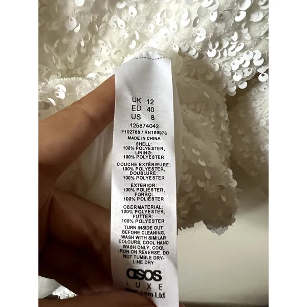 Asos Luxe one shoulder asymmetric draped mini dress in white sequin Size 8 New - Image 5
