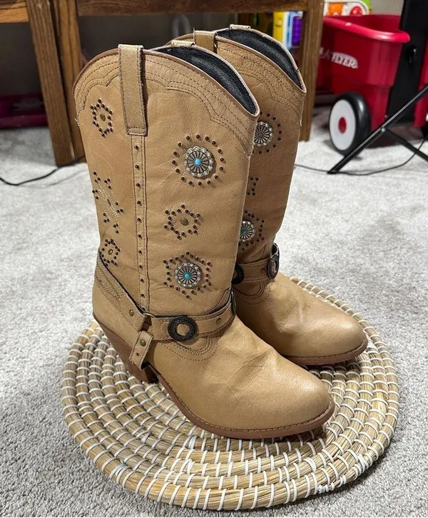 Dingo Addie Women’s Harness Boots Mid-Calf Rhinestone Western Rodeo Cowgirl Tan - Image 3