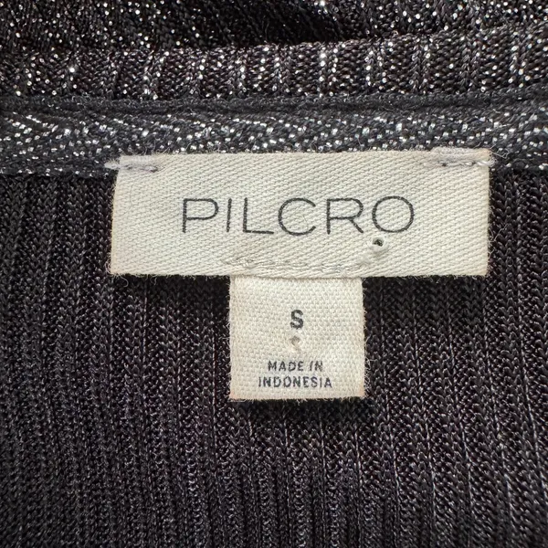 Anthropologie Pilcro Andie Ribbed Spotlight Henley Small Black Metallic Long Sleeve Goth Party - Image 8