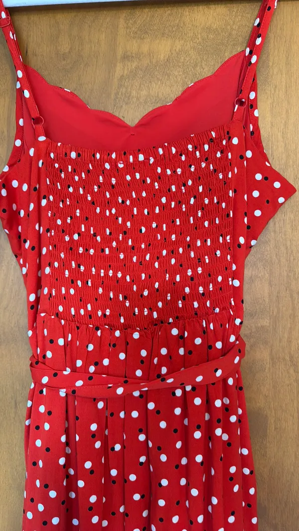 Hawthorne Dress Red Black Cream Polka Dot Stretch Back M - Image 3