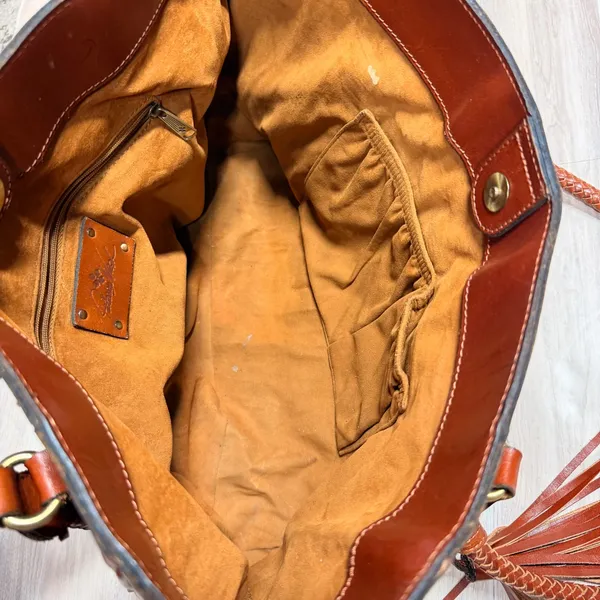 Patricia Nash Cameley Tote Italian Leather Heritage‎ Tan Braided Handle Bag - Image 4