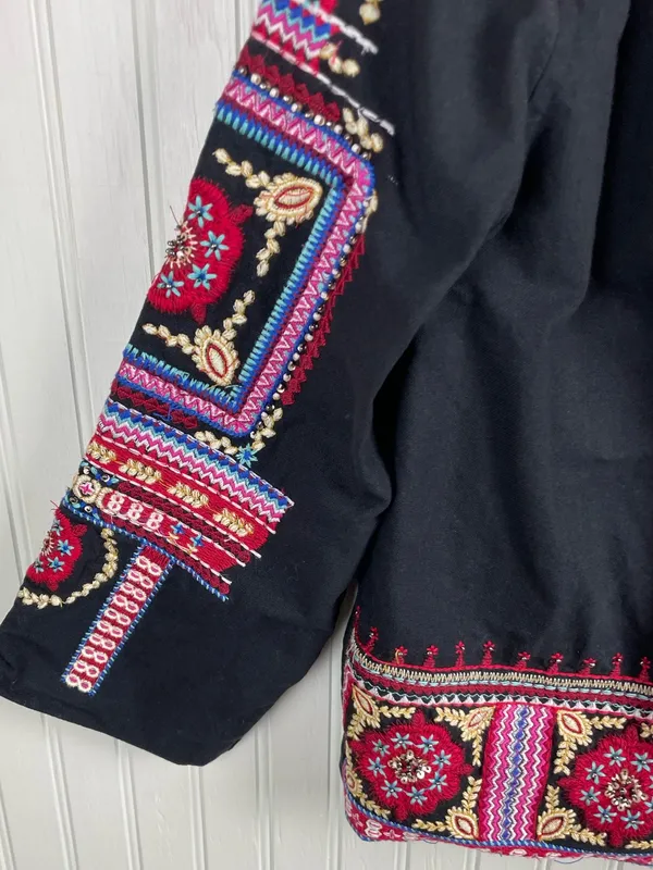 Anthropologie Abstract Embroidered Jacket Size Small Black Multicolor Boho Artsy - Image 8