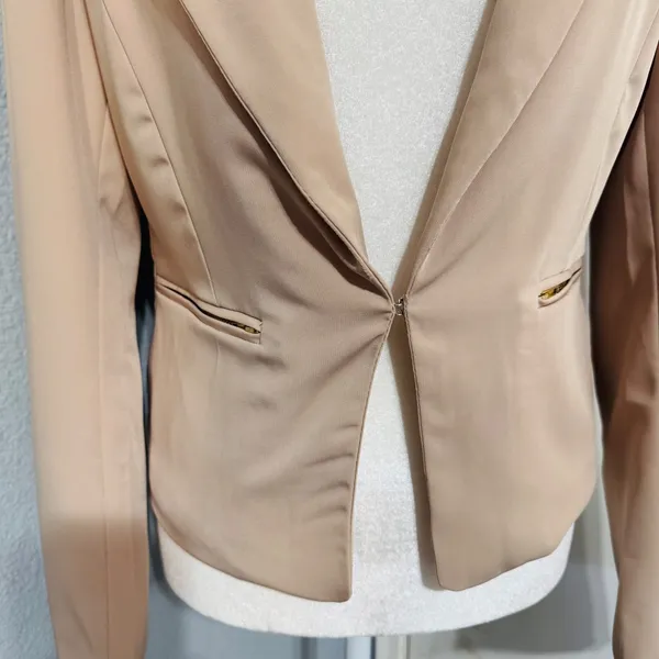 Haute Monde Womens Tan Open Front Blazer Jacket‎ Career Preppy Beige Medium - Image 4