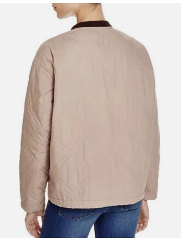 (RFB1) Free People Quilted Bomber Varsity Jacket Blush Beige L Casual Trendy - Image 2