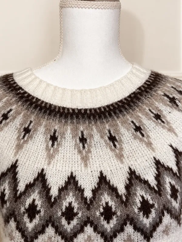 Old Navy XS Cream Brown Fair Isle Wool Blend Nordic Sweater CabinCore Ski Resort - Image 3
