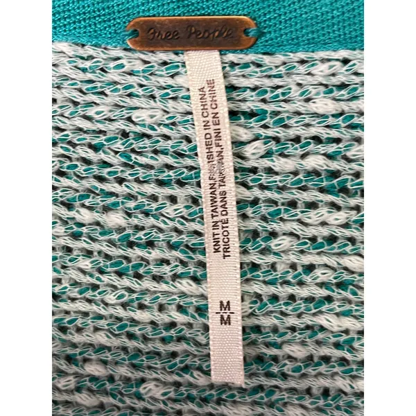 Free People Adriatic Sea Chunky Open Knit V-Neck Slouchy Pullover Sweater M New - Image 5