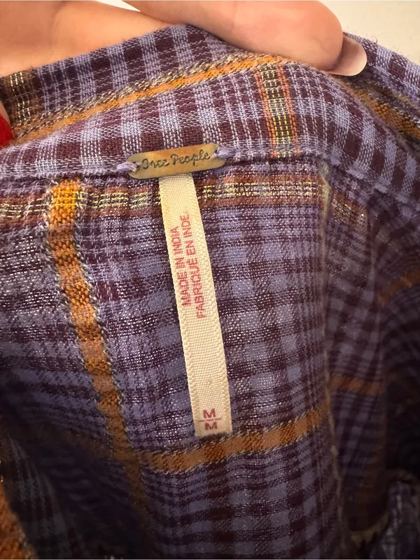 Free People Break My Stride Purple Plaid Button Down Shirt Top Medium - Image 7