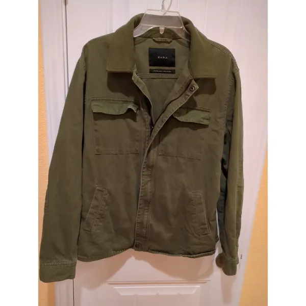 Zara Green Military Style Jacket Size L - Image 3