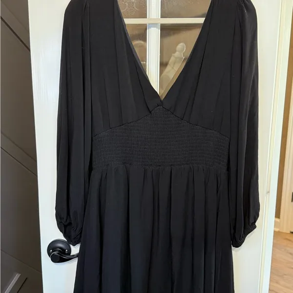 COPPER KEY Black Boho Peasant Stretch Smocked Waist Mini Dress Size XL - Image 5