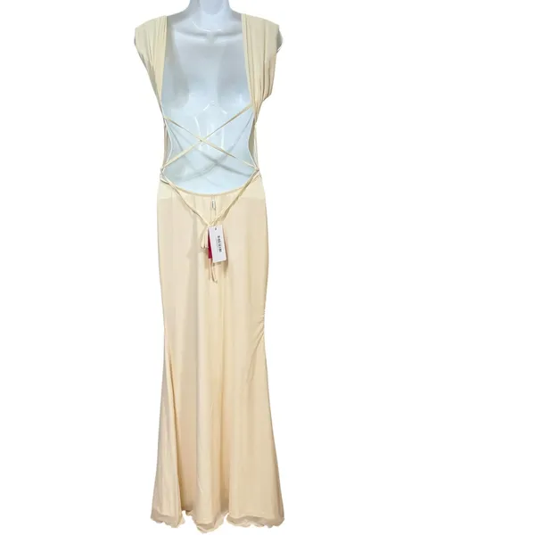 Beginning Boutique Beverley Cream Mesh Maxi Dress Open Back US 6 AU 10 DJ-22-002 - Image 4