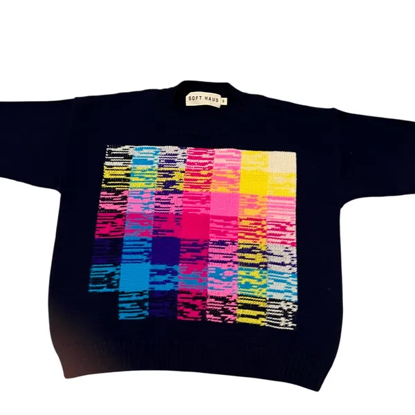 Soft Haus 100% Merino Wool Sweater Rare Navy/ Multicolor Size Small NWOT - Image 2
