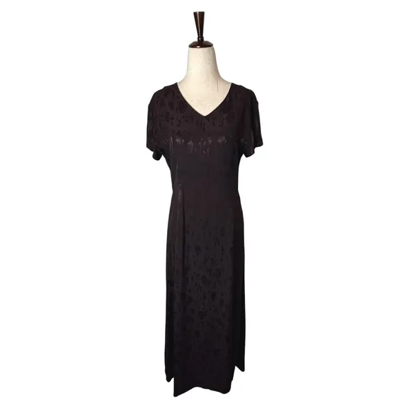 Laura Ashley Vintage 90s Dress Women 8 Brown Floral Jacquard Maxi Cottagecore - Image 2