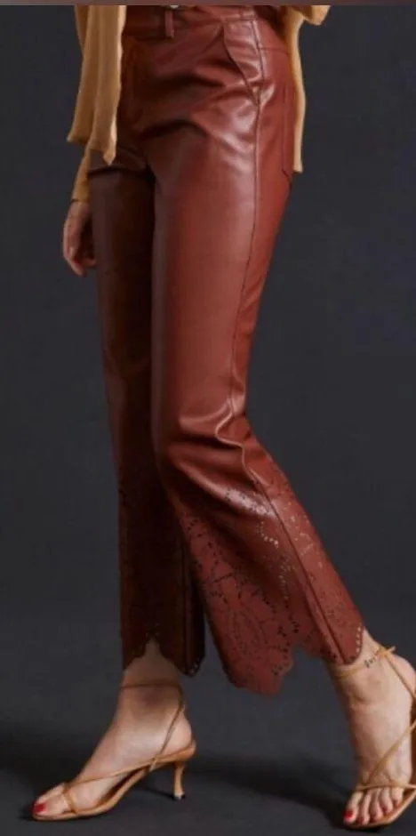 Anthropologie laser cut‎ hem brown faux Leather size 12 ankle crop - Image 2