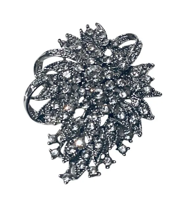 Belagio Women's Bouquet Rhinestone Brooch, Silver - Image 2