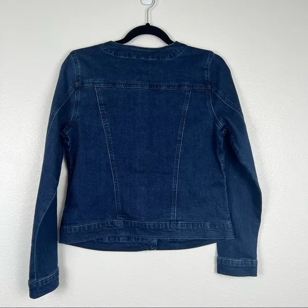 Laura Embellished Jewel Denim Top‎ Blue Snap Front Jacket Sz 4 - Image 5