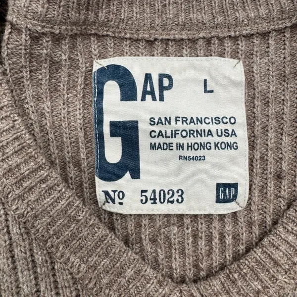 Y2K‎ Gap V Neck Ribbed Knit Sweater Tan Long Sleeve Casual Basic Swan Large - Image 2