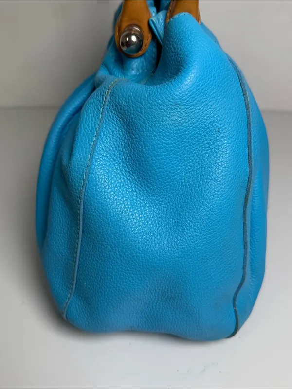 Dulce Brazilian Leather Light Robin Blue Slouchy Satchel Top Handle Hobo Purse - Image 5