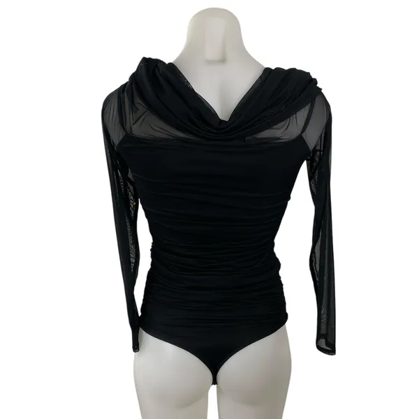Abercrombie & Fitch Black Cowl Neck Mesh Long Sleeve Blouse Bodysuit Top Size S - Image 4