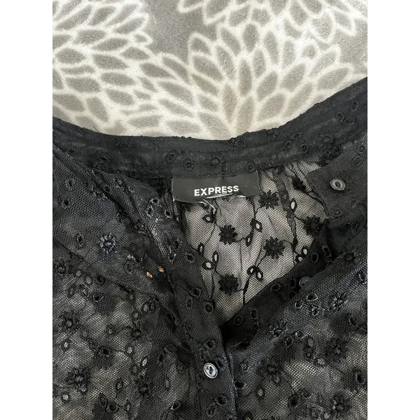 Express Black Sheer Floral Long Sleeve Blouse Large Goth Chic Romantic Whimsigoth Top - Image 2