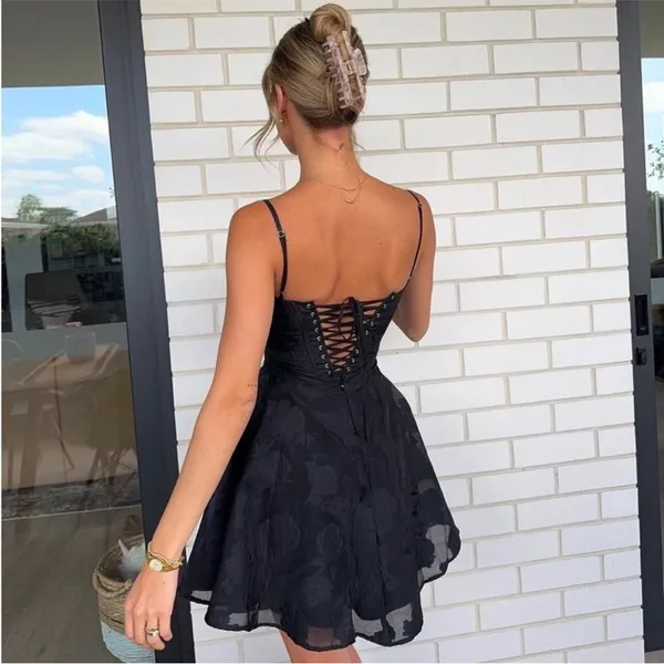 House of CB Serenita Black Floral Lace Back Mini Dress XL - Image 6