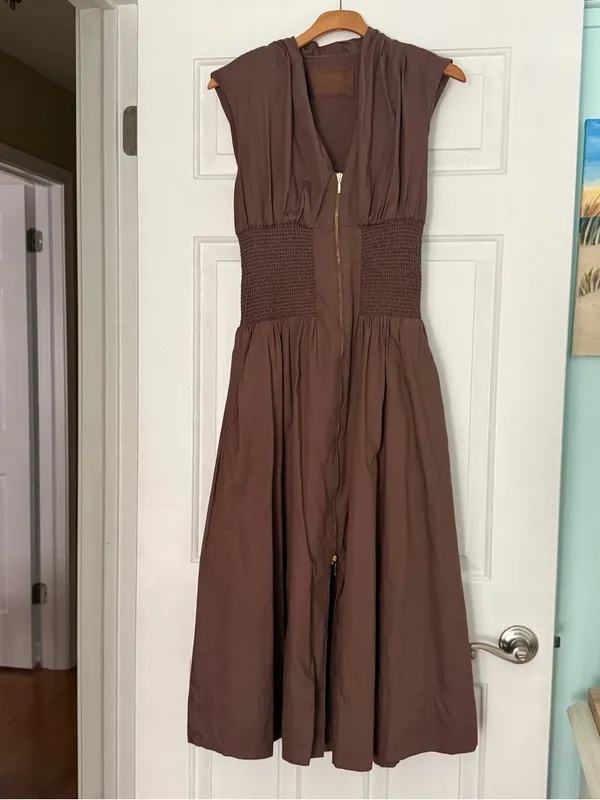 Anthropologie The Tommie Zip Front Midi Dress in Brown - Image 2