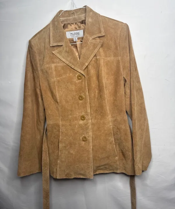 Vintage Wilson’s leather Maxima 100% leather tan button up jacket w/belt sz Lg - Image 3