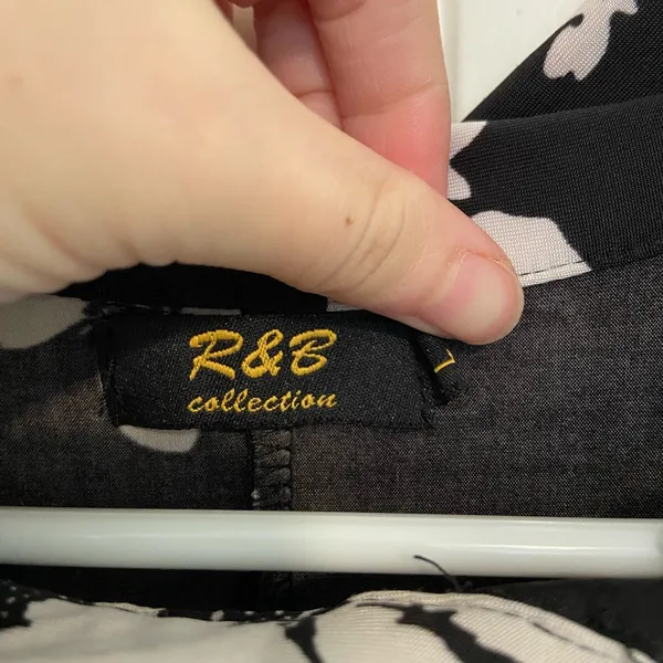 EUC Vintage R & B collection women’s black white‎ floral collared button dress L - Image 5
