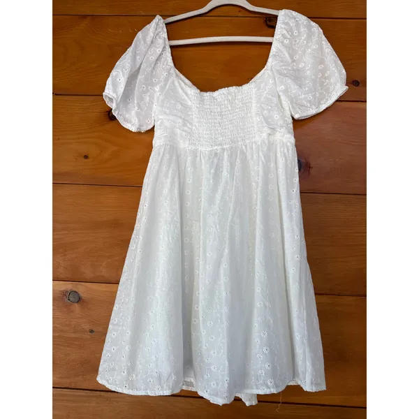 NWT Lulus Sunny Day Stunner White Eyelet Embroidered Babydoll Dress LWD Party L - Image 5