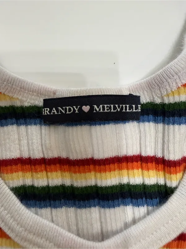 Brandy Melville Striped Ribbed Tank Top in White Multicolor - Image 3